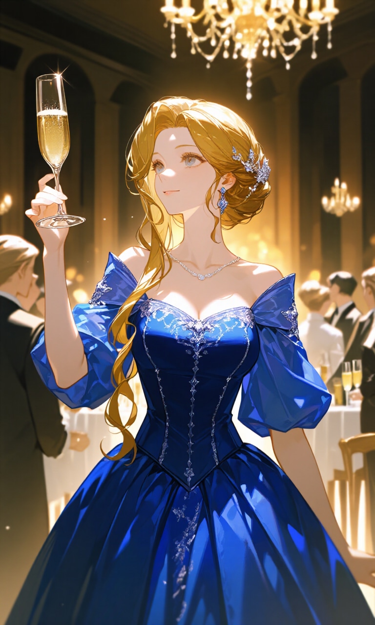 新年に乾杯(青いドレス） | の人気AIイラスト・グラビア