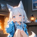 銀髪の狐耳少女（くつろぐ） 3枚目