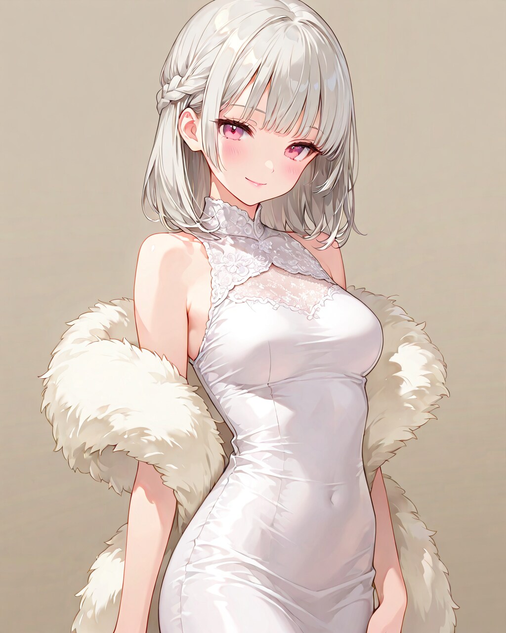 白タイトドレスと羽織もの