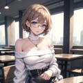 オフショルダーセーターの眼鏡お姉さん 3枚目