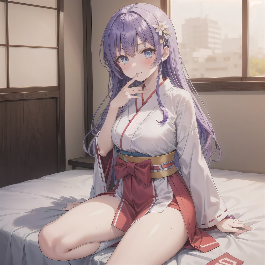 紫髪ロングで巫女服の少女