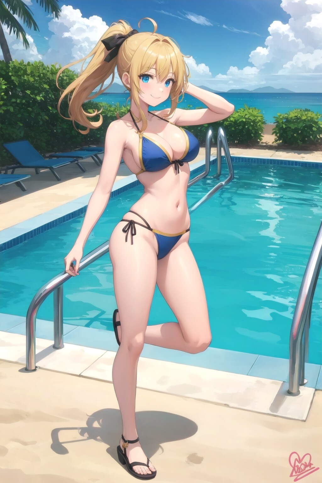 プールサイドに佇む金髪ビキニ水着の女性　ー #V4B-HD Ver. ー