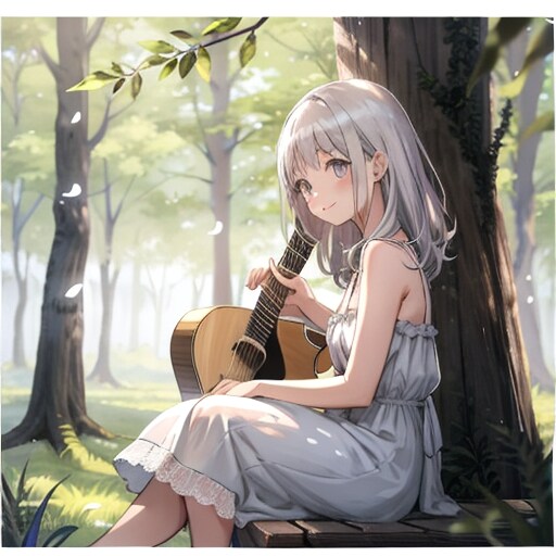 森の中でギターを持つ少女 | の人気AIイラスト・グラビア
