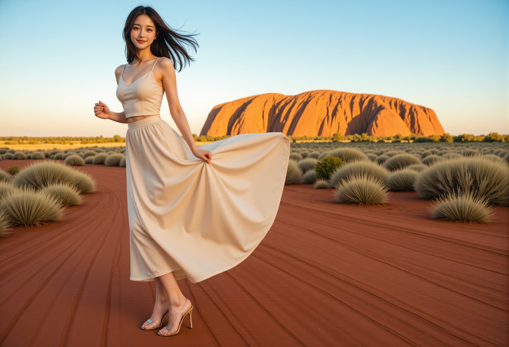 エアーズロックを散策する女性