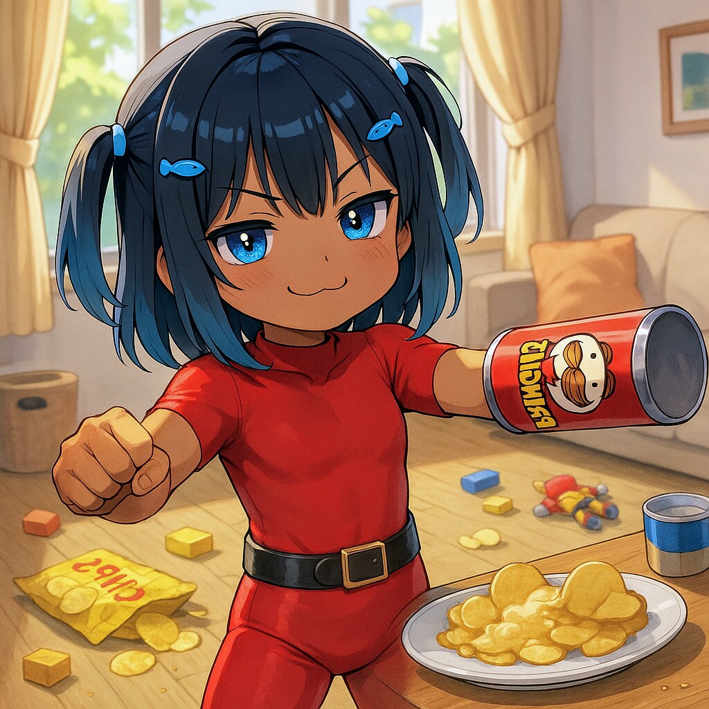 プリングルスでコブラごっこをするこなつちゃん