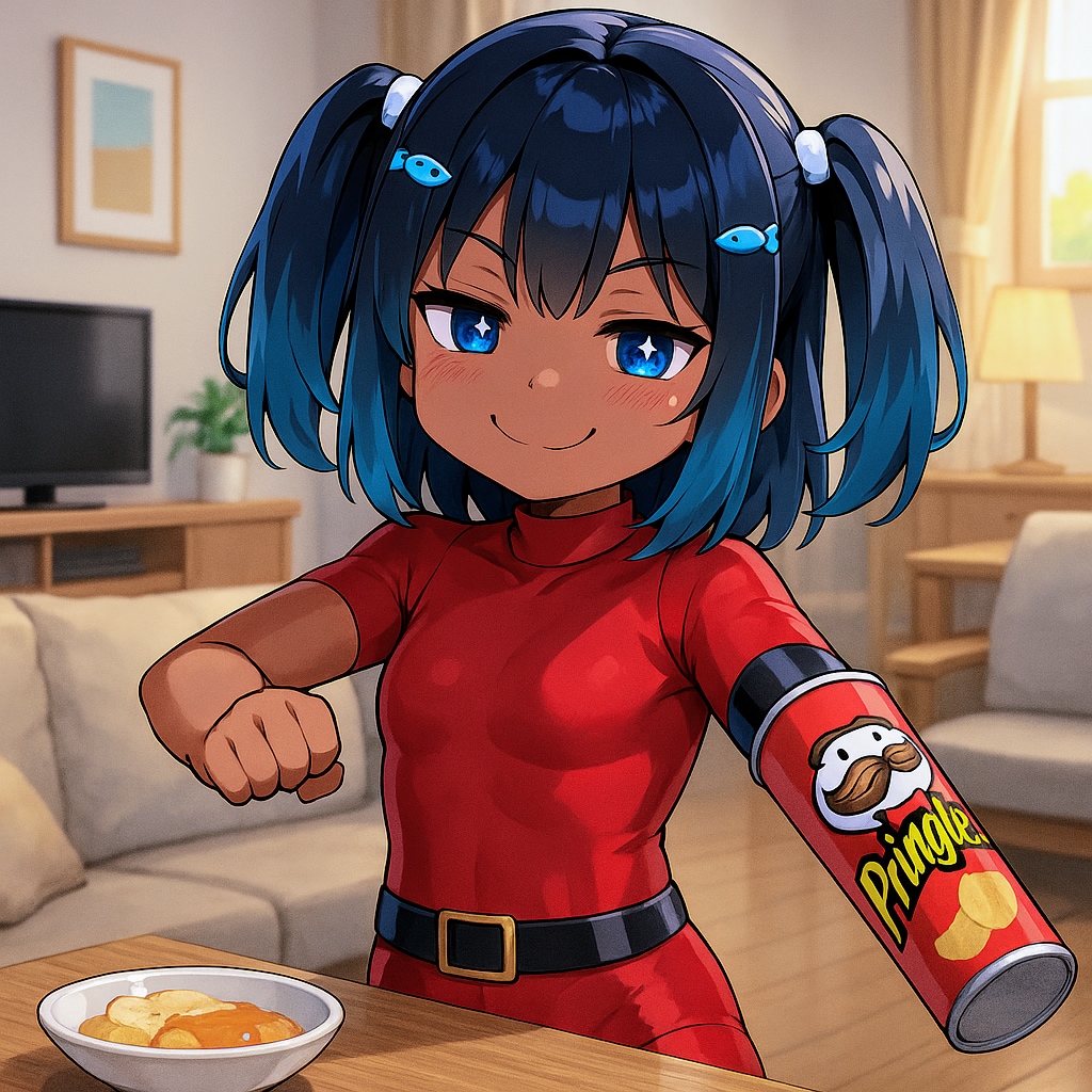 プリングルスでコブラごっこをするこなつちゃん