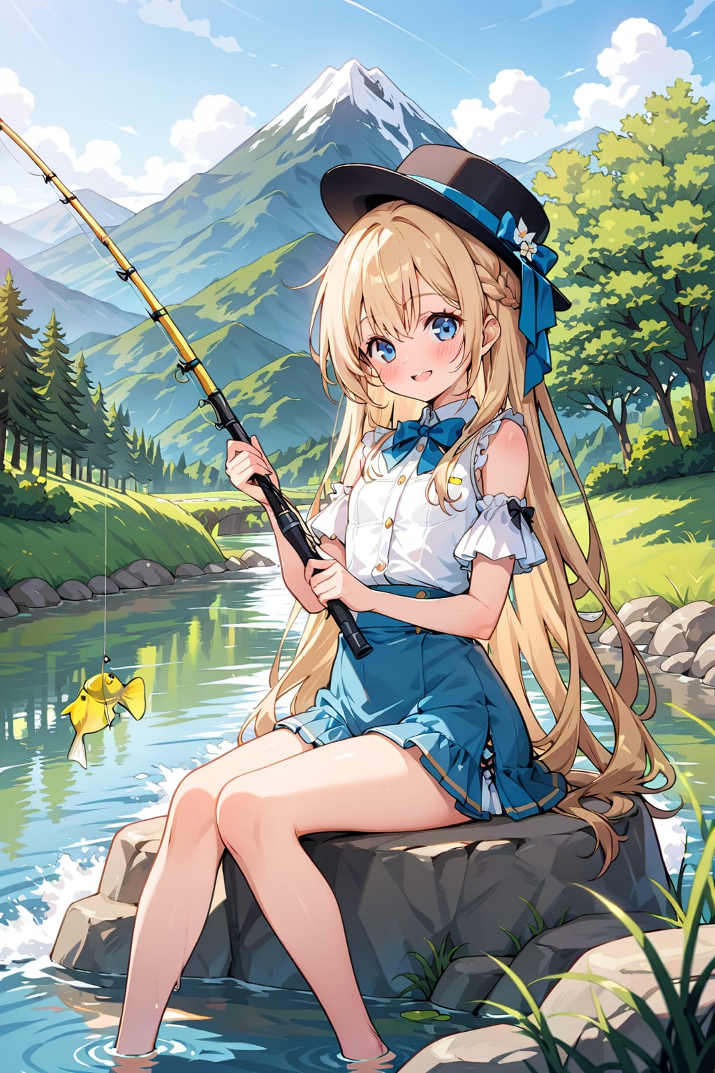 釣りを楽しむ金髪ちゃん
