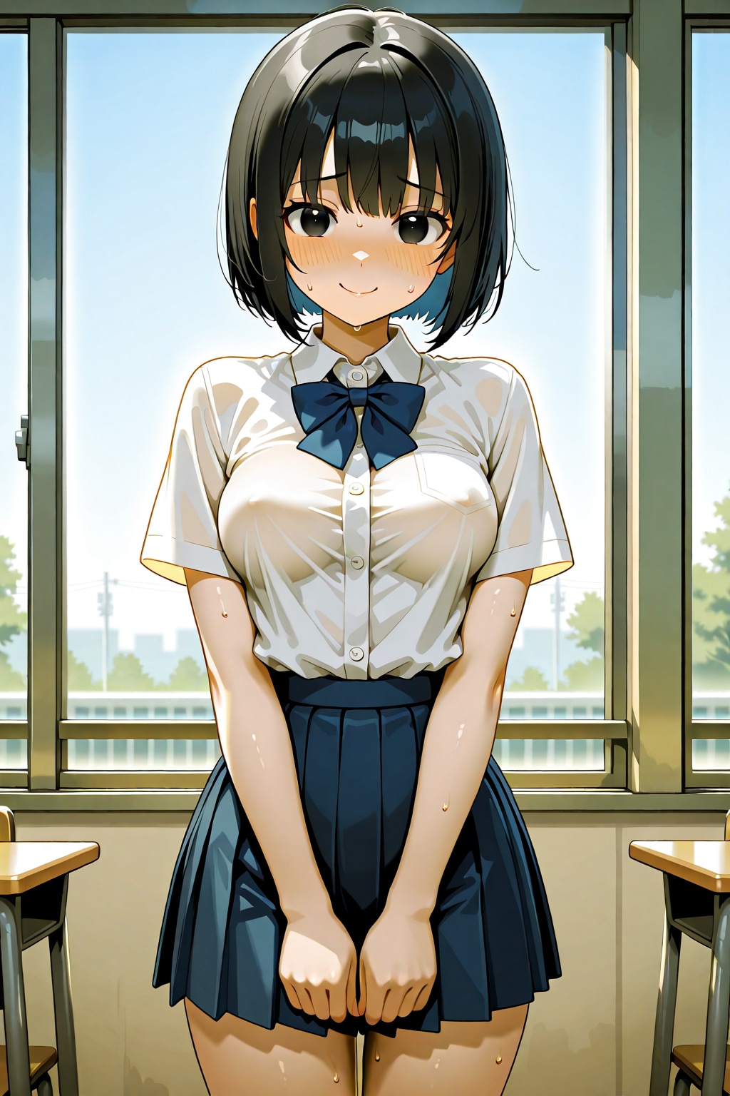 着けてないの…。今日寝坊しちゃって慌てて学校来たから…。