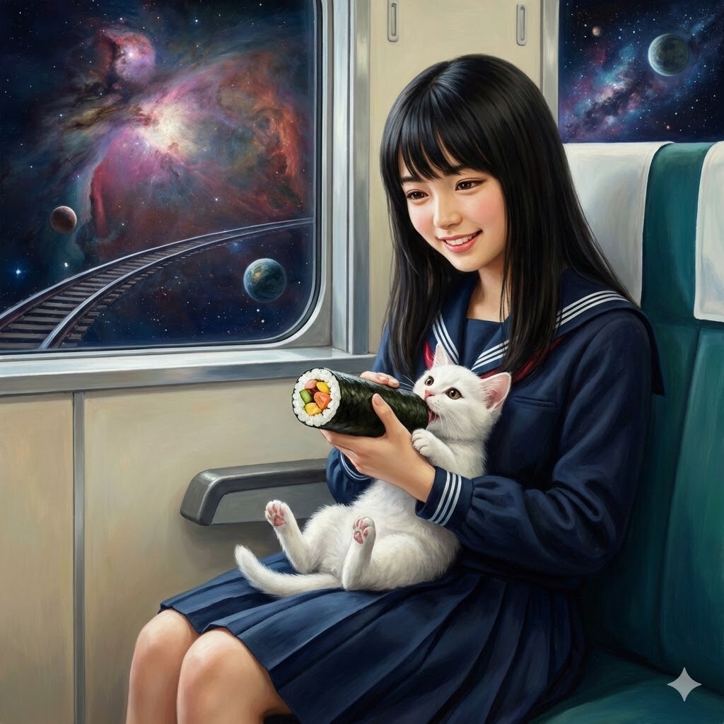猫に恵方巻きを食べさせる、ししょちゃん