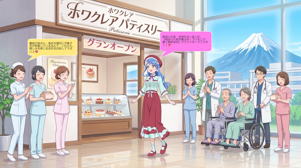 帆羽くれあ、病院内菓子店で顧客を饗す