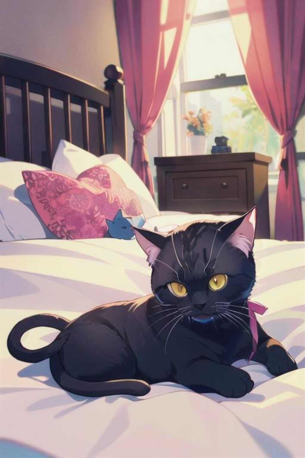 ベッドで休む猫