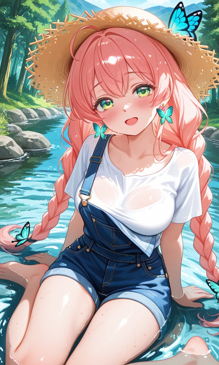 川で水遊び～デニムサロペット～