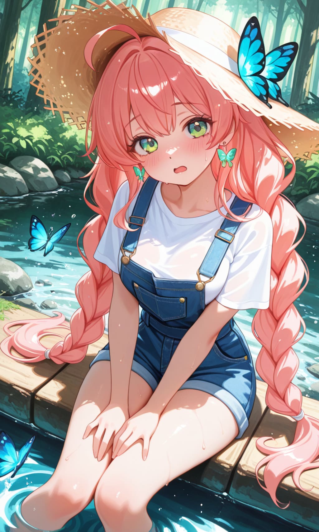 川で水遊び～デニムサロペット～