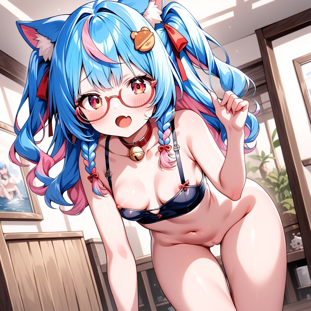 青髪メガネの猫耳ちゃん