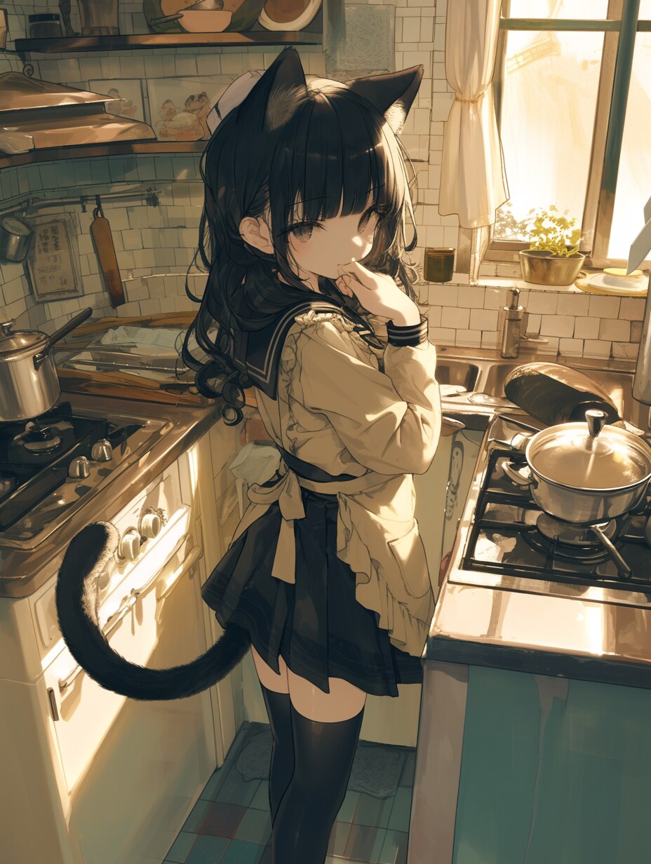 猫と台所。