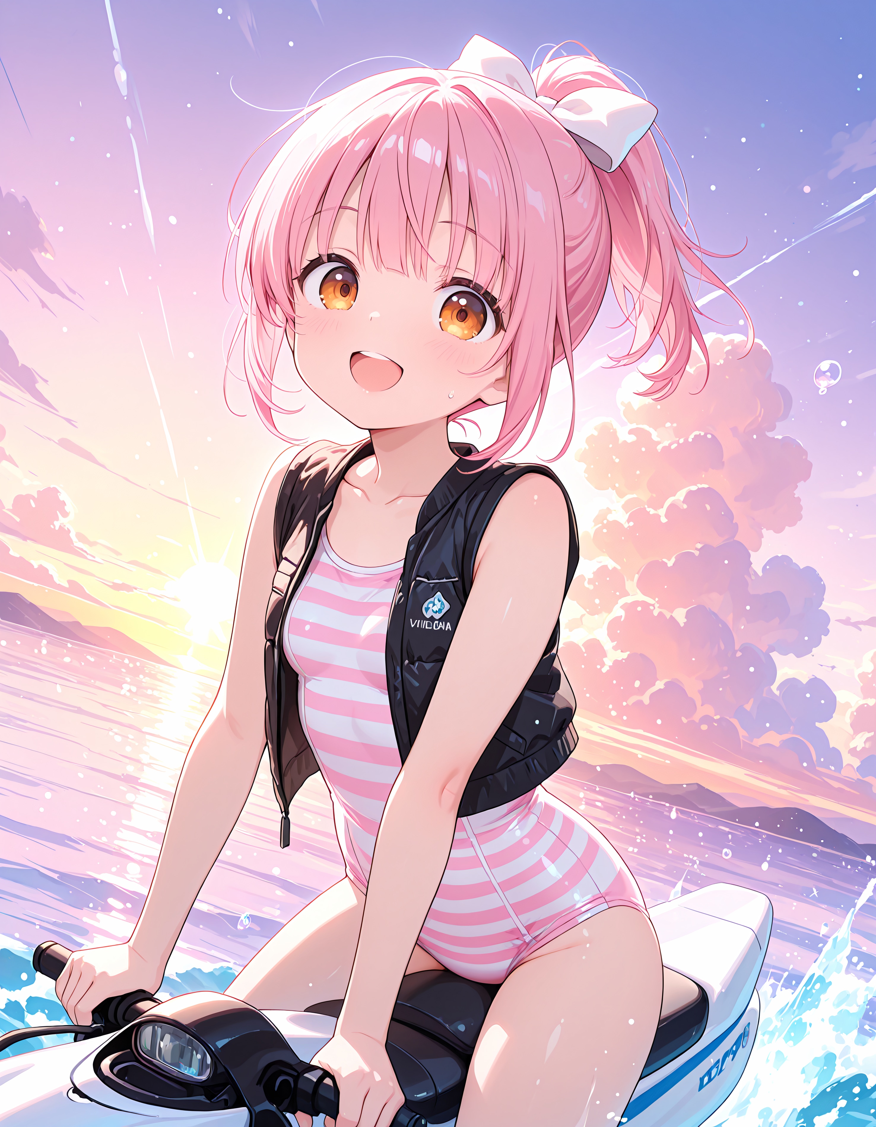 夕暮れの海を駆ける水上バイク