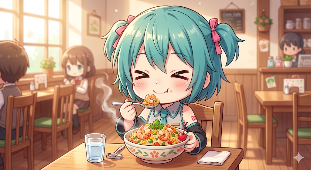 今日のお昼はエビピラフです