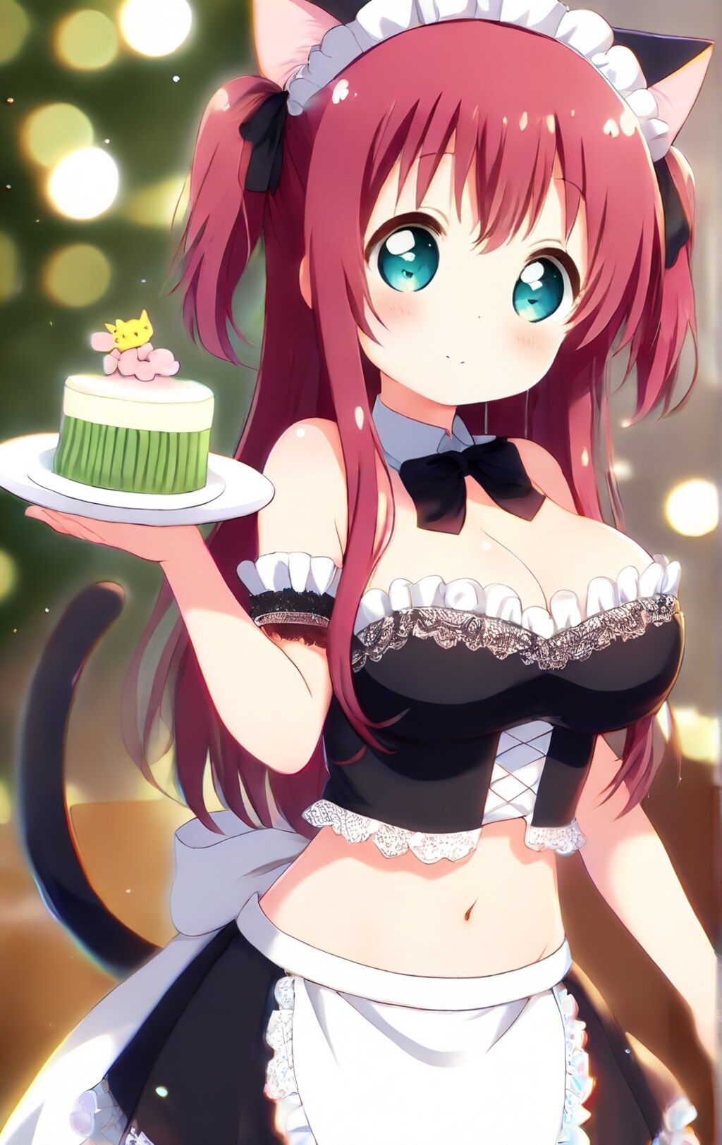 抹茶ケーキとメイド