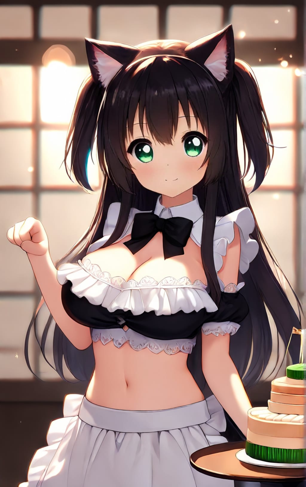 抹茶ケーキとメイド