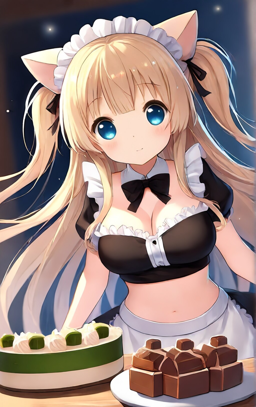 抹茶ケーキとメイド