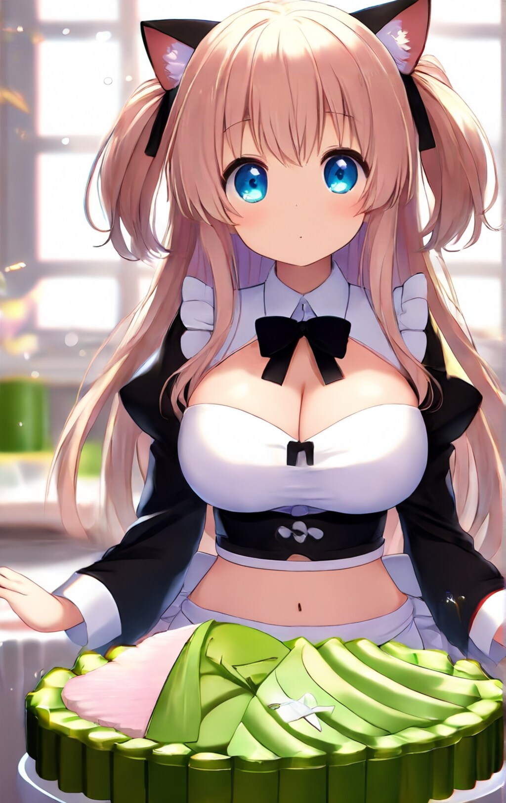 抹茶ケーキとメイド