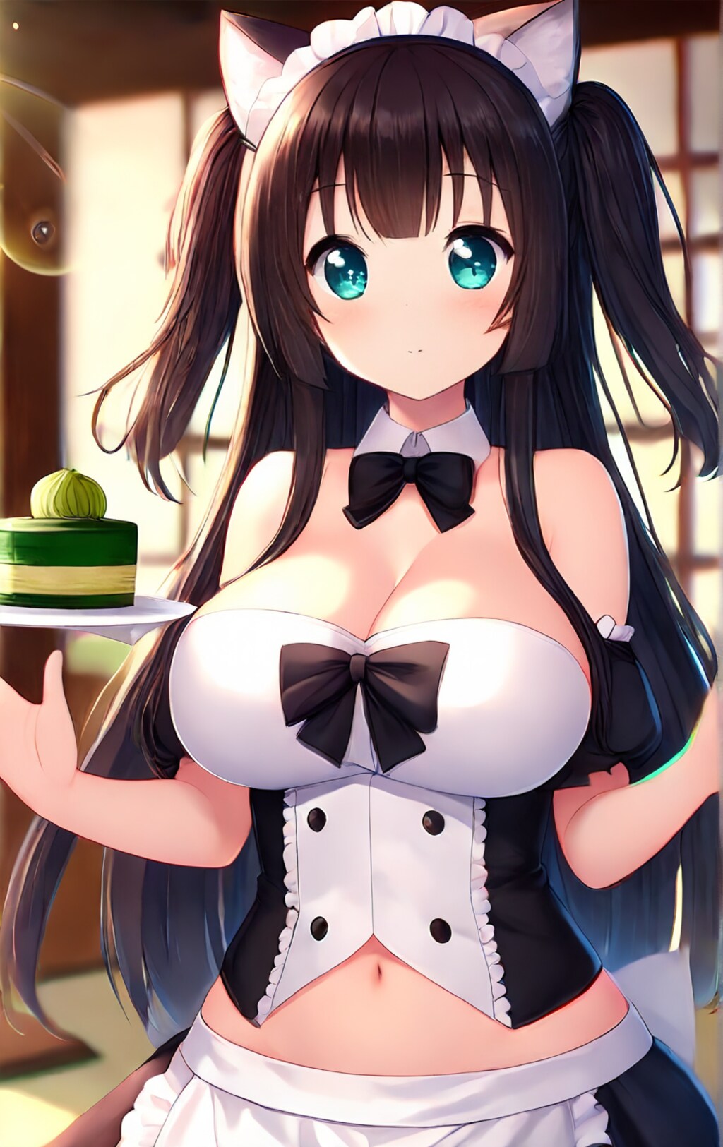 抹茶ケーキとメイド