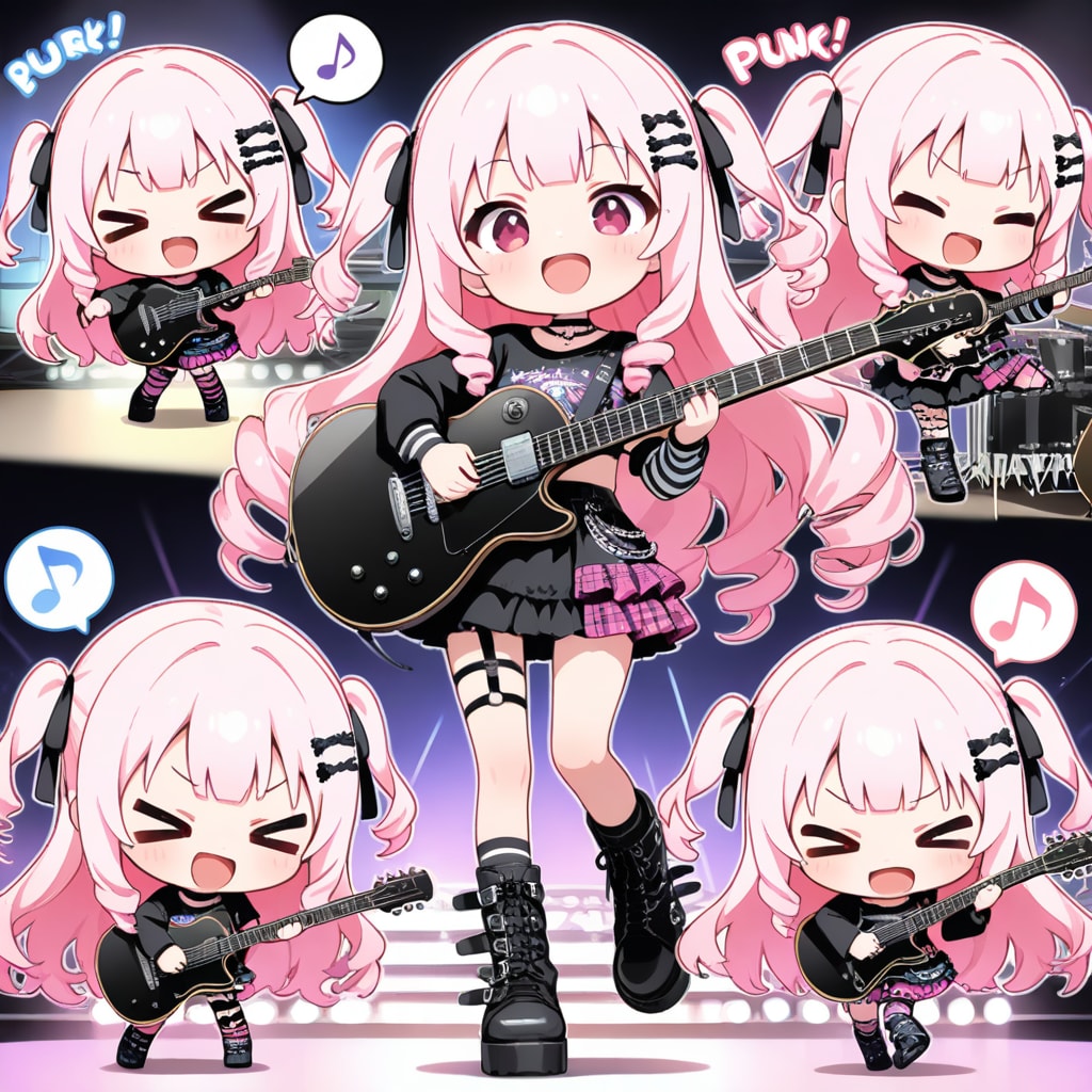 ギターを演奏するピンク髪ちゃん