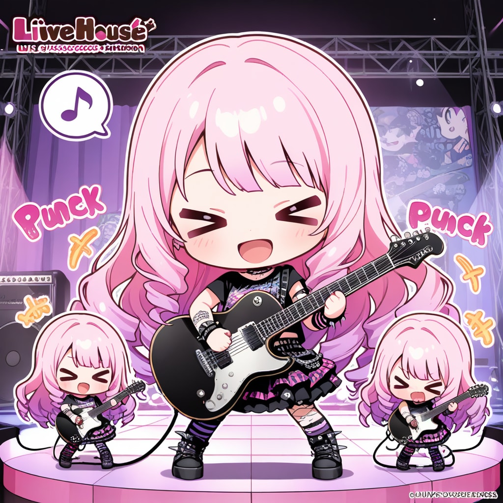 ギターを演奏するピンク髪ちゃん