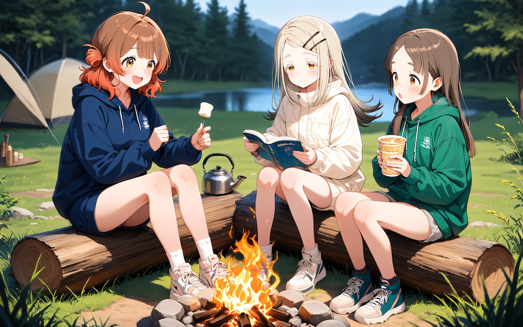 補習組のみんなで川辺キャンプ