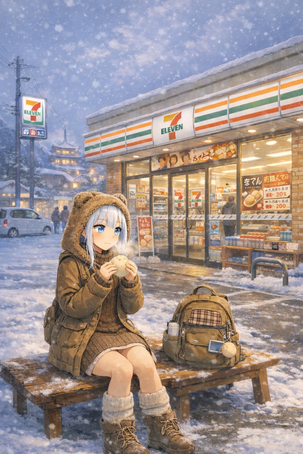 雪夜のセブンイレブンと、あったか中華まん