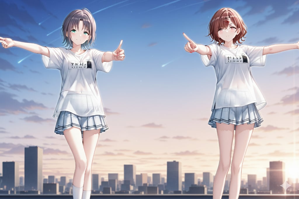 樋口円香 & 朝倉透　ービルの屋上にてー　by nano-banana 加工後です