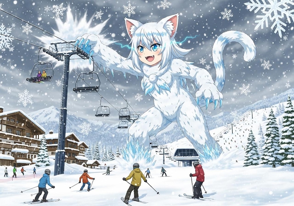 巨大！雪猫耳娘、スキー場を襲撃す！
