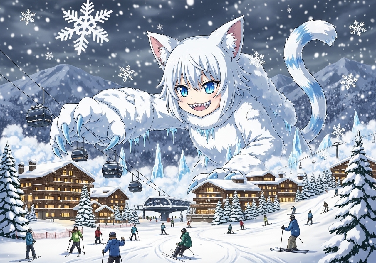 巨大！雪猫耳娘、スキー場を襲撃す！ | の人気AIイラスト・グラビア