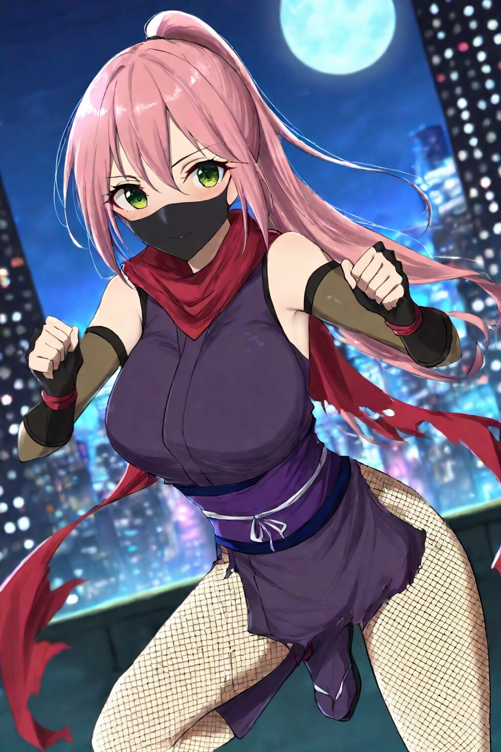 くノ一、摩天楼の空を舞う | の人気AIイラスト・グラビア