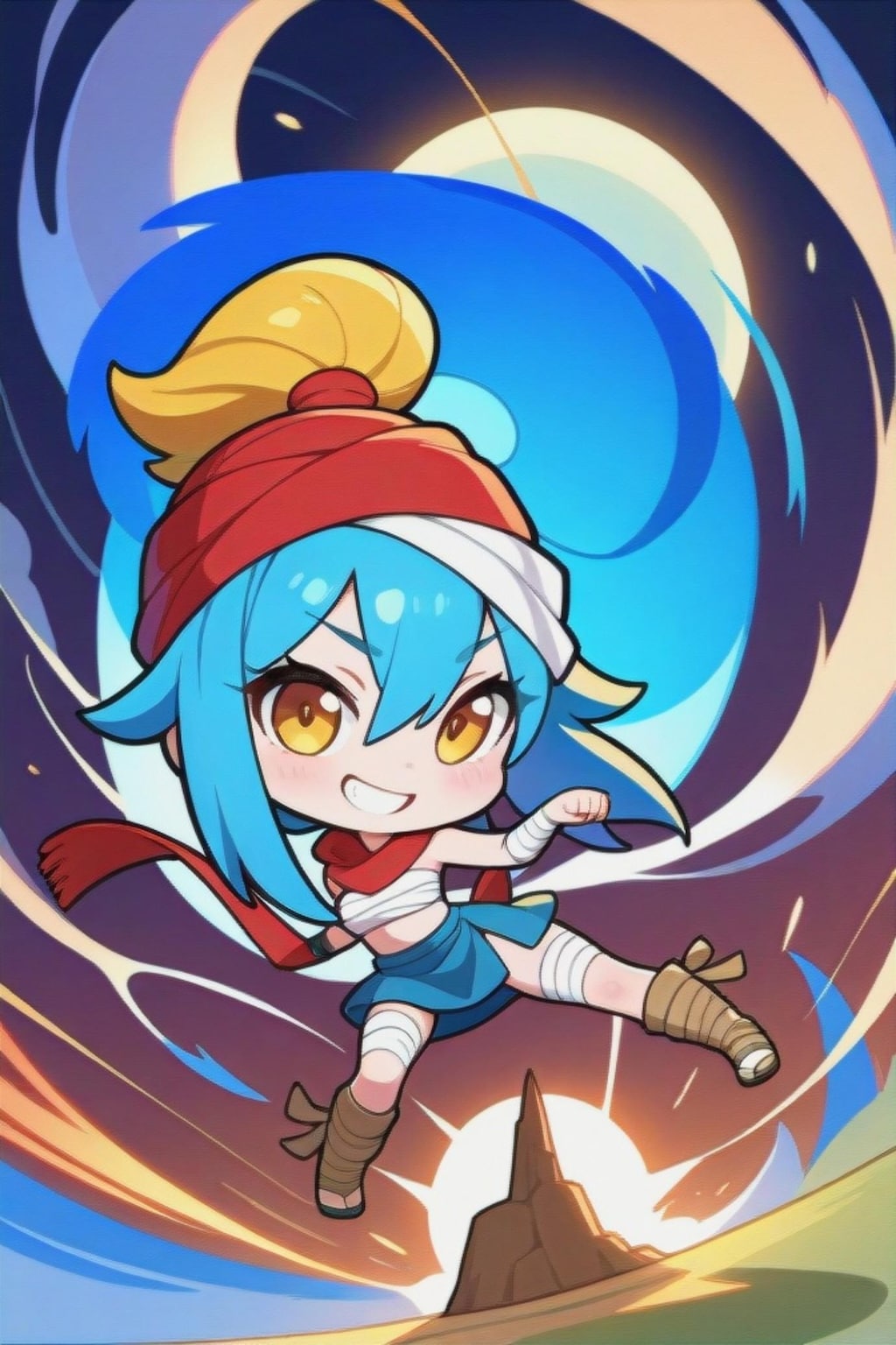 包帯を巻く青髪ちゃん