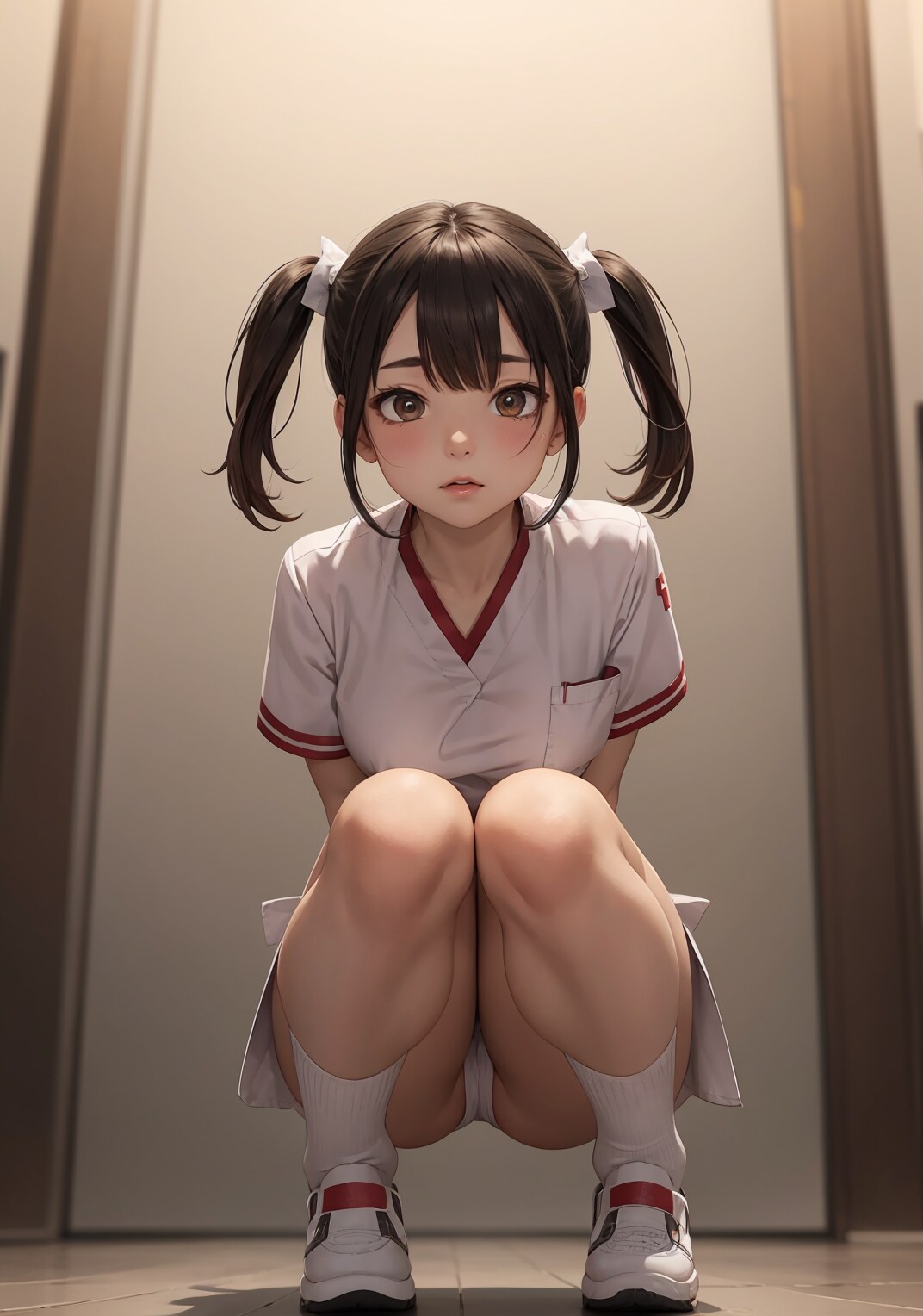 うずくまるツインテール美少女