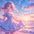 夕焼けビーチと白ワンピース 6枚目
