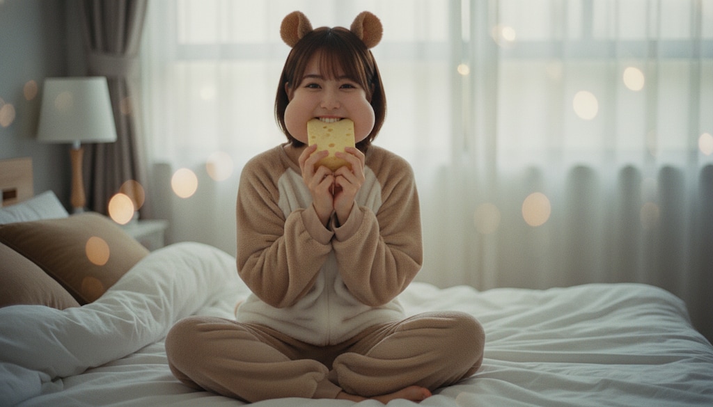 ほっぺに隠したお夜食 #ねず耳にむチュウ