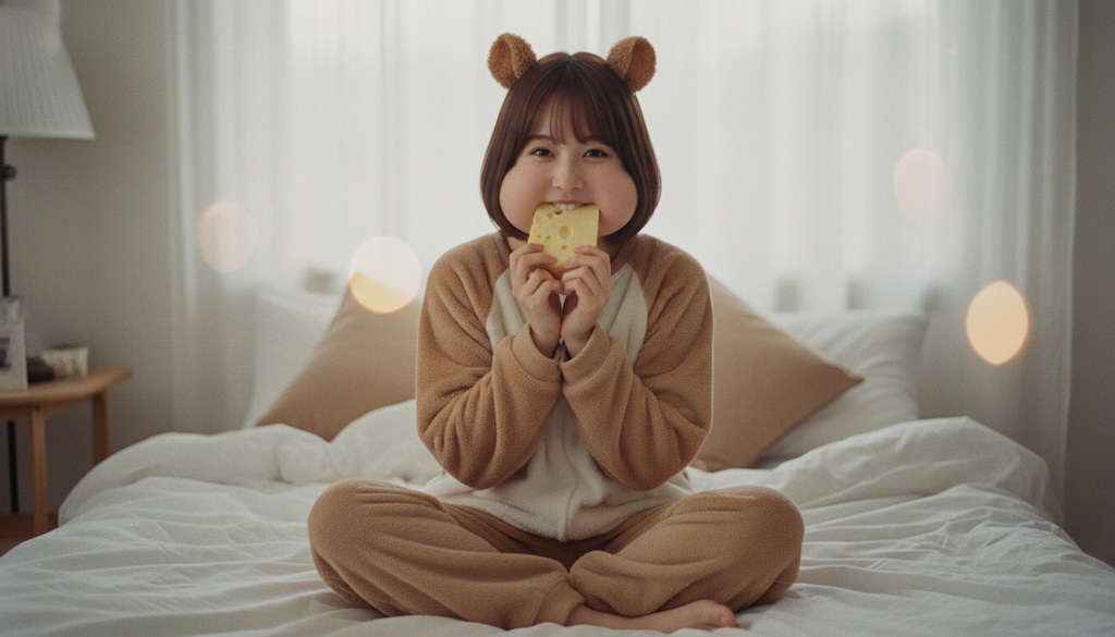 ほっぺに隠したお夜食 #ねず耳にむチュウ