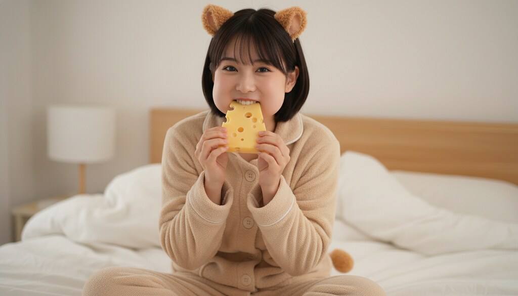 ほっぺに隠したお夜食 #ねず耳にむチュウ