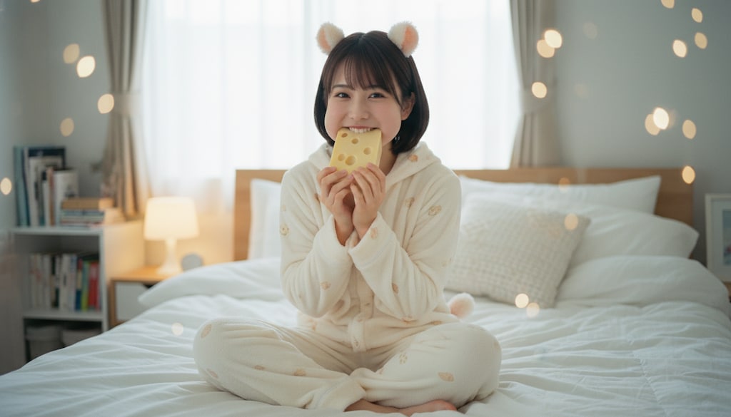 ほっぺに隠したお夜食 #ねず耳にむチュウ