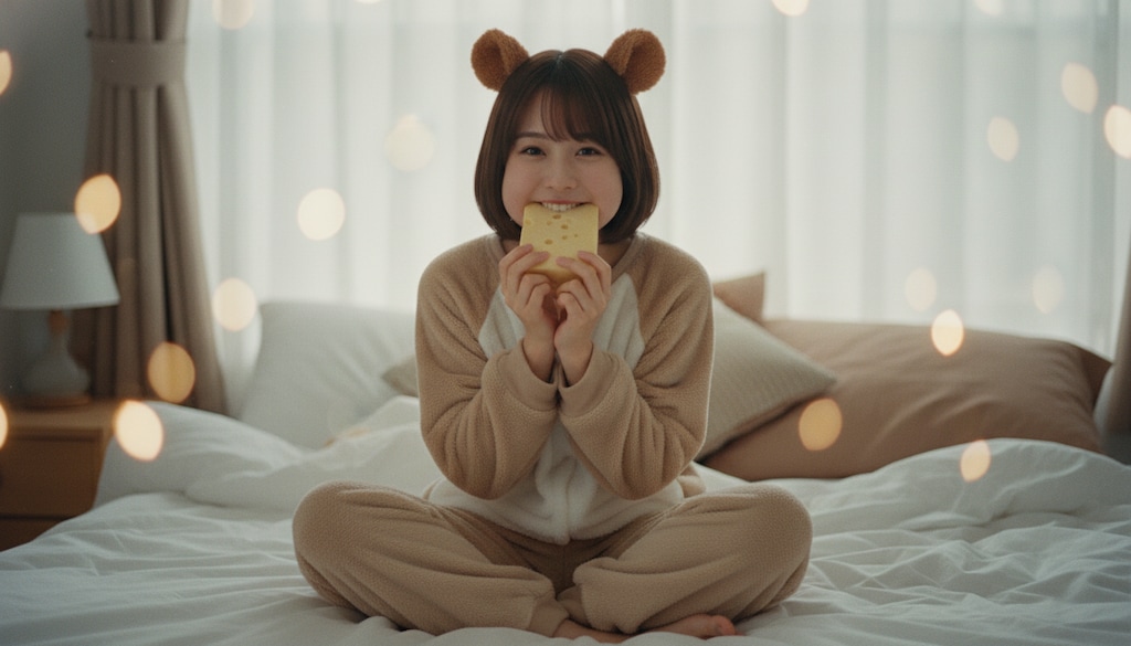 ほっぺに隠したお夜食 #ねず耳にむチュウ