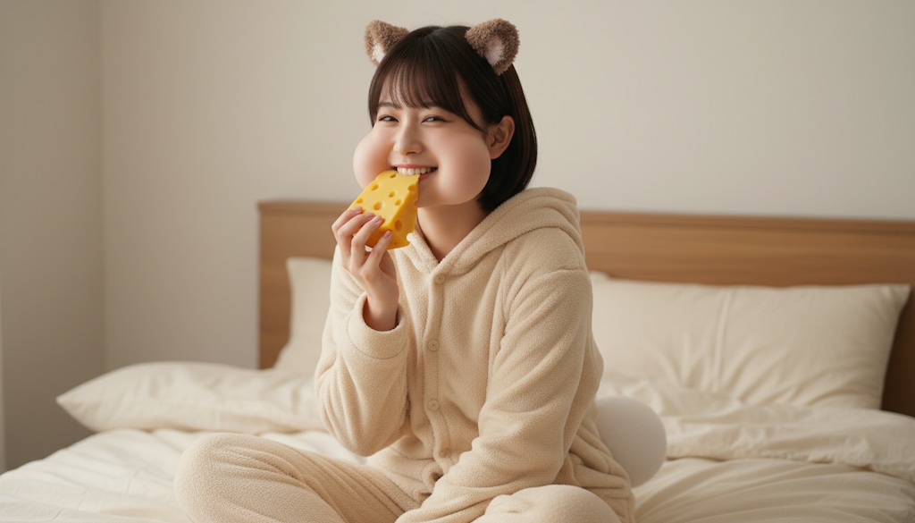 ほっぺに隠したお夜食 #ねず耳にむチュウ