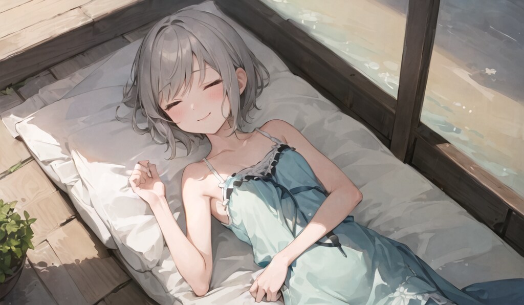 縁側の布団に寝転がる銀髪少女
