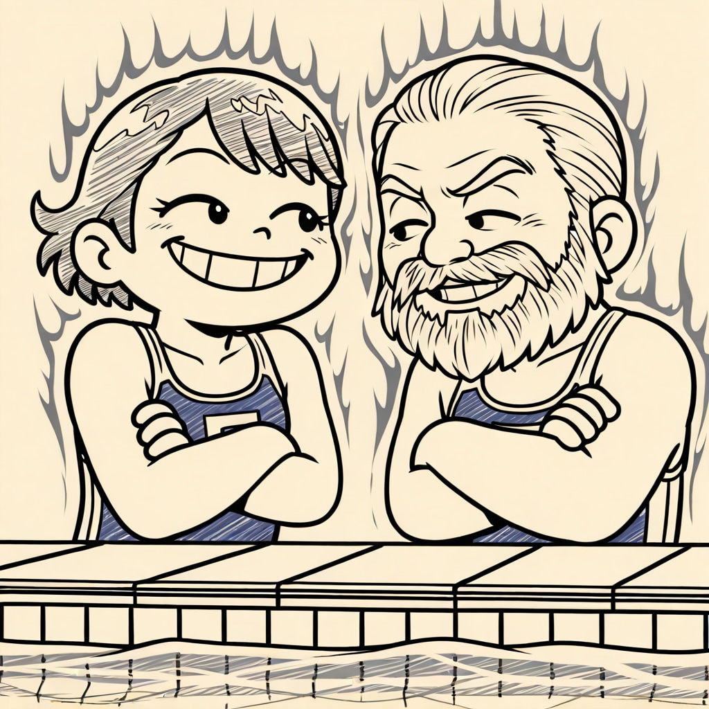 おっさんとガールのスク水対決 | の人気AIイラスト・グラビア