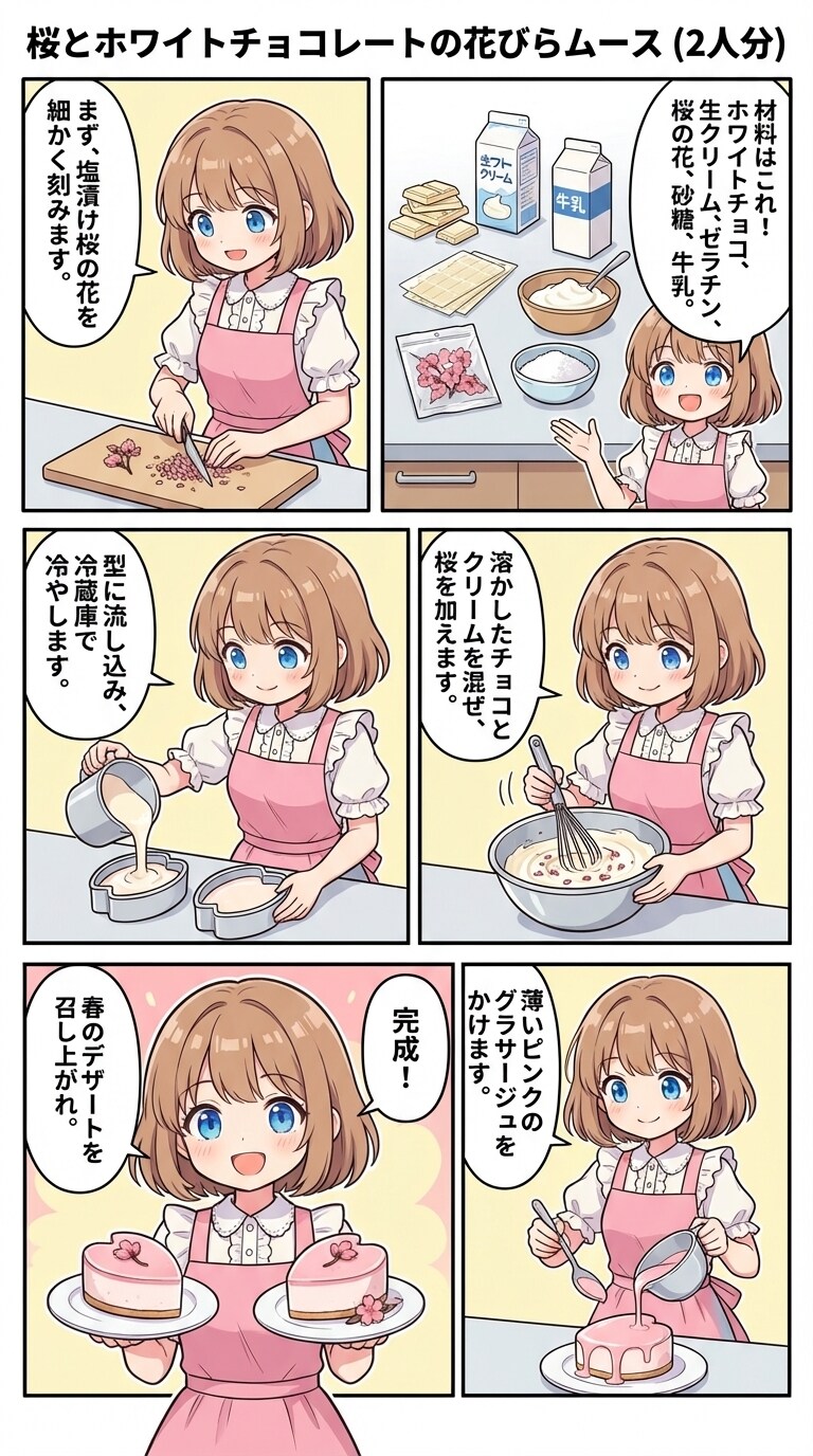 桜とホワイトチョコの花びらムース | の人気AIイラスト・グラビア