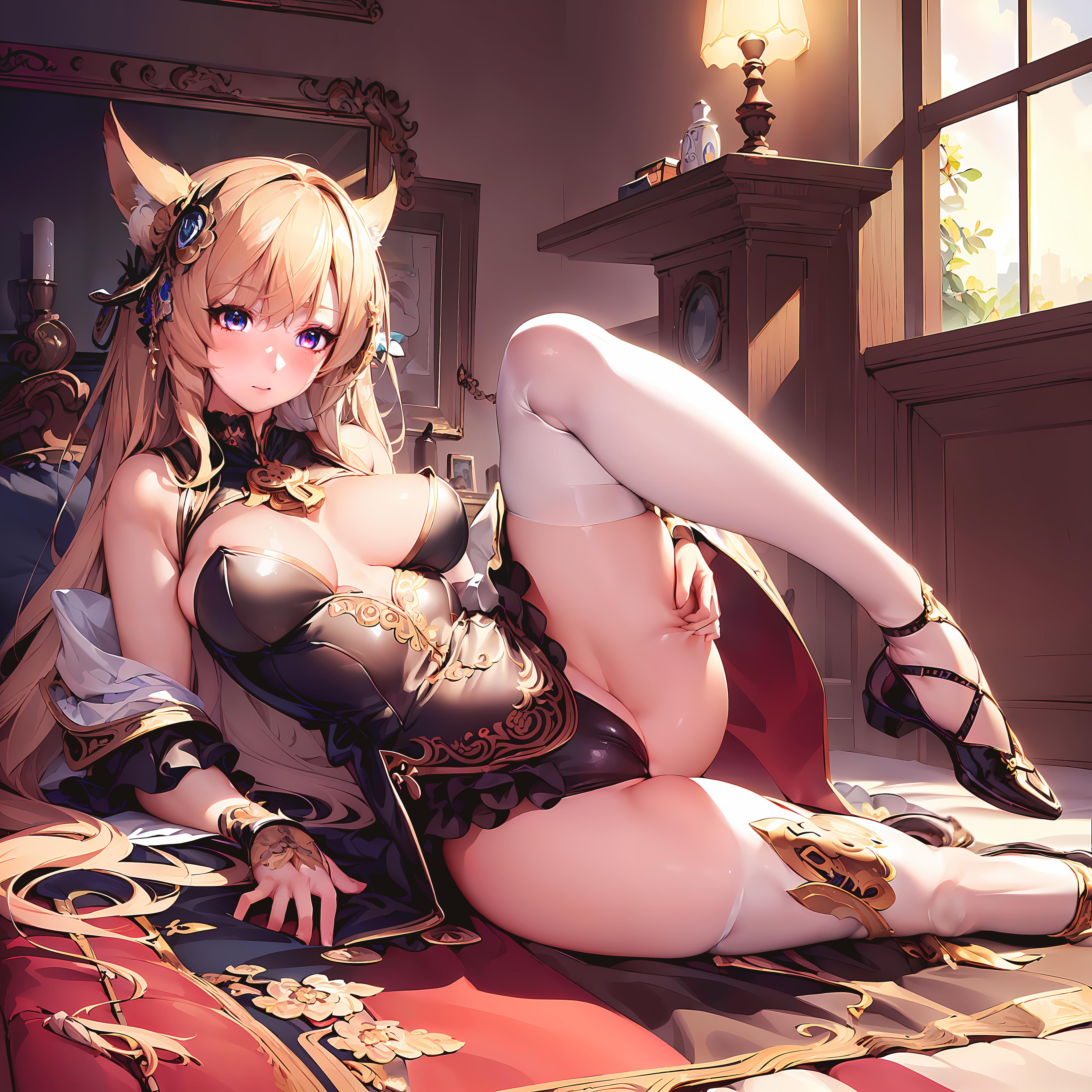 狐の娘 wearing レオタード