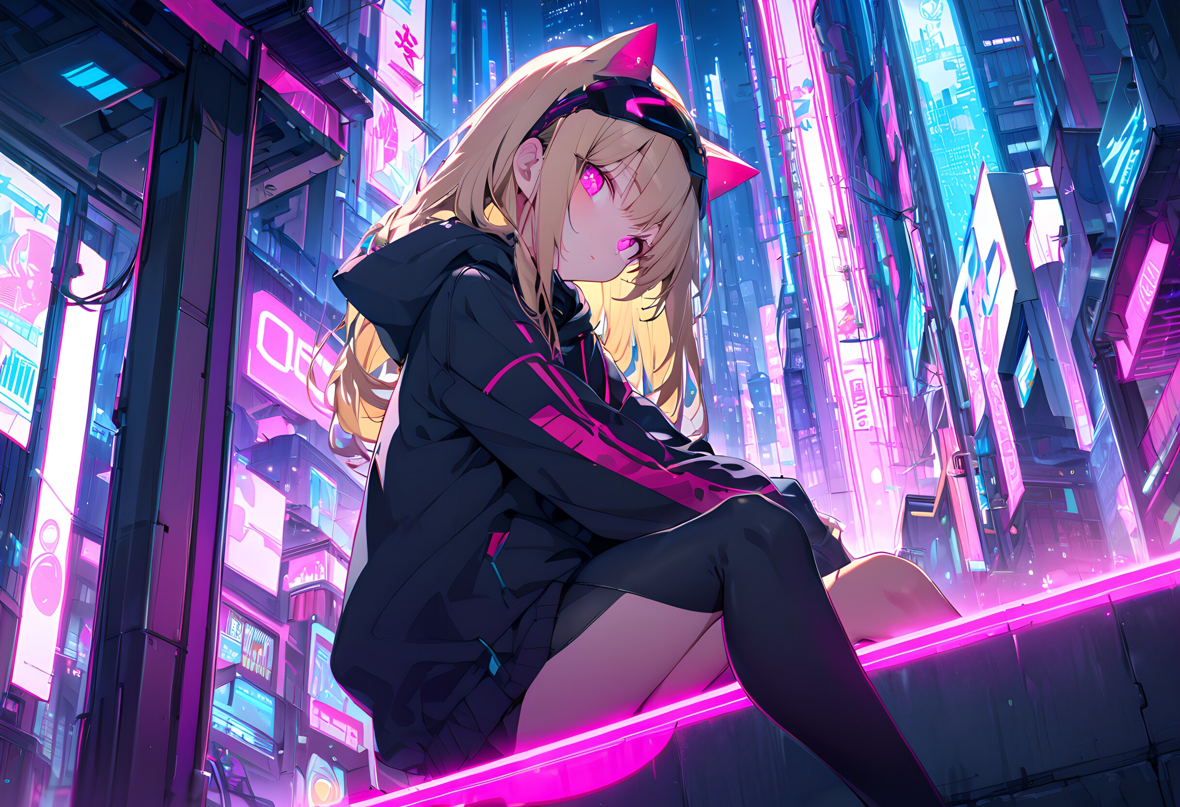 ネオン街の猫 | の人気AIイラスト・グラビア
