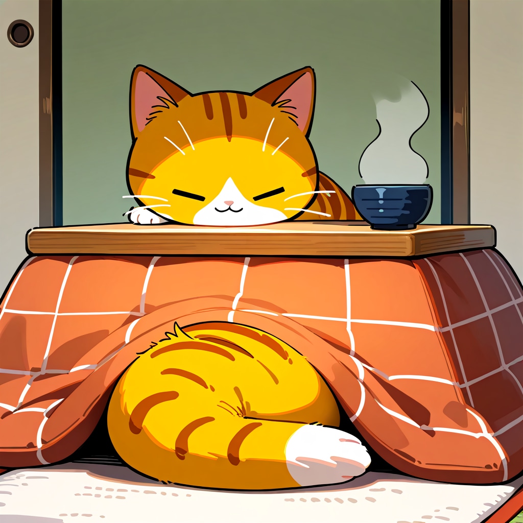 2匹の猫とこたつ