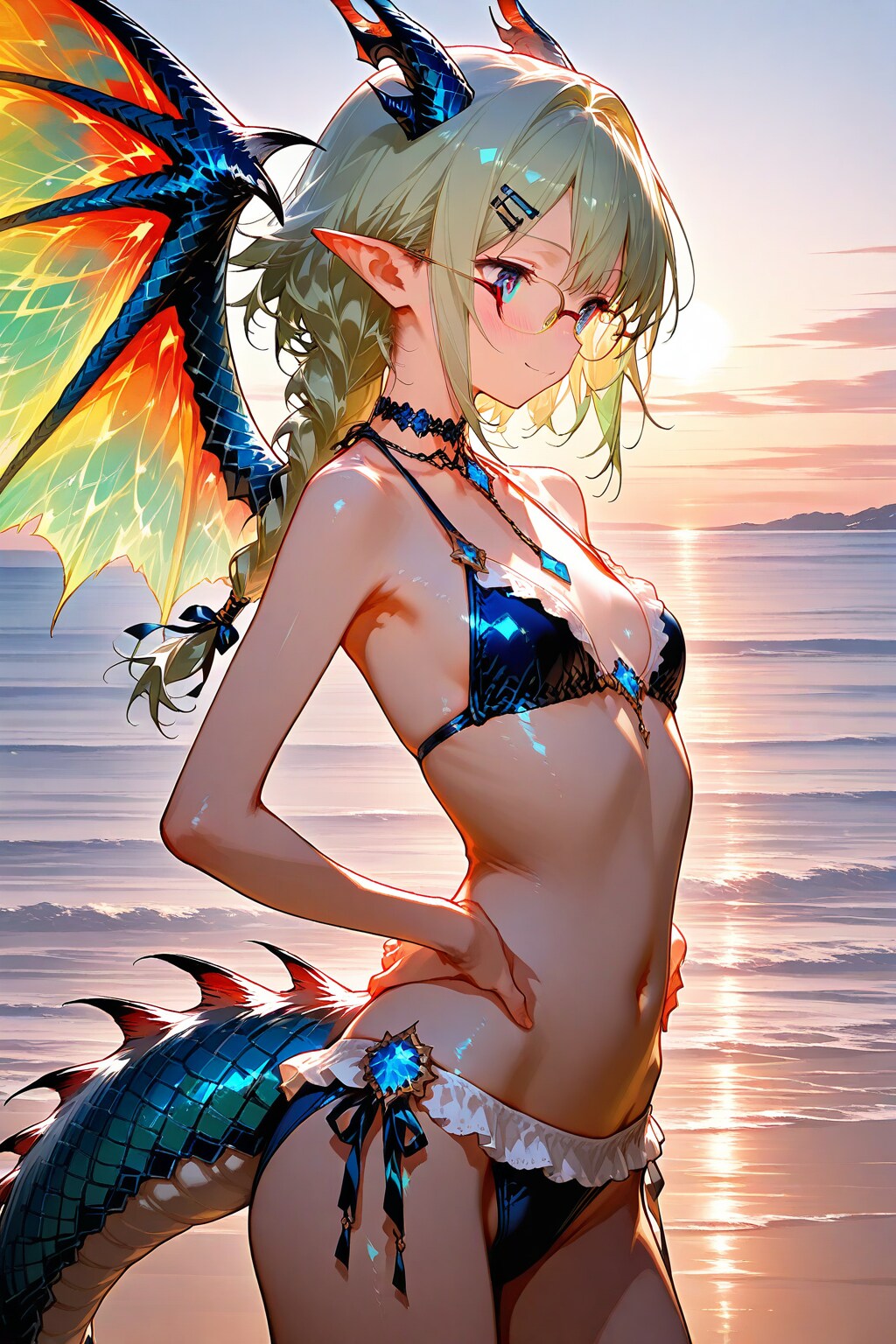 水着になったドラゴン娘「似合いますか？・・・少し恥ずかしいですね。」 Ver.03
